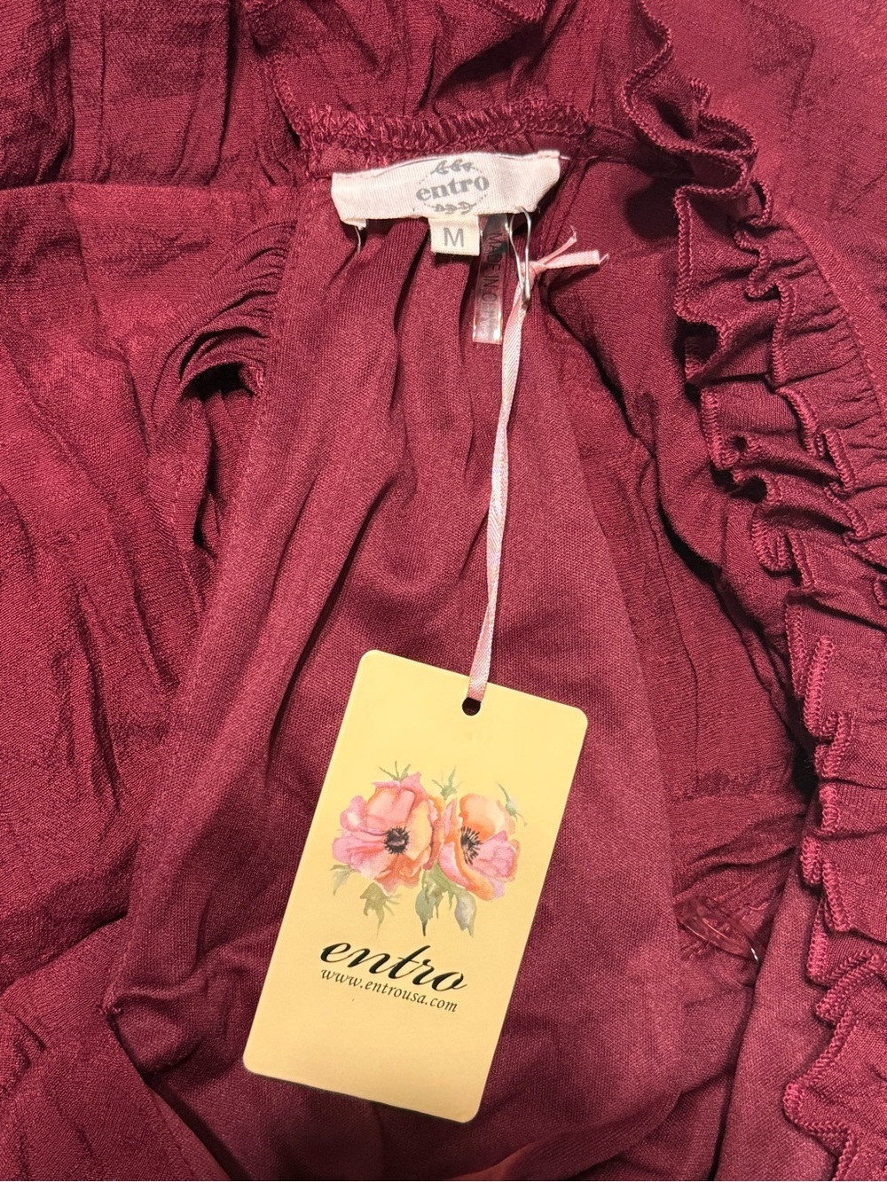 Entro Burgundy Tiered Sleeveless Ruffle Neck Dress Size M NWT - Picture 4 of 5